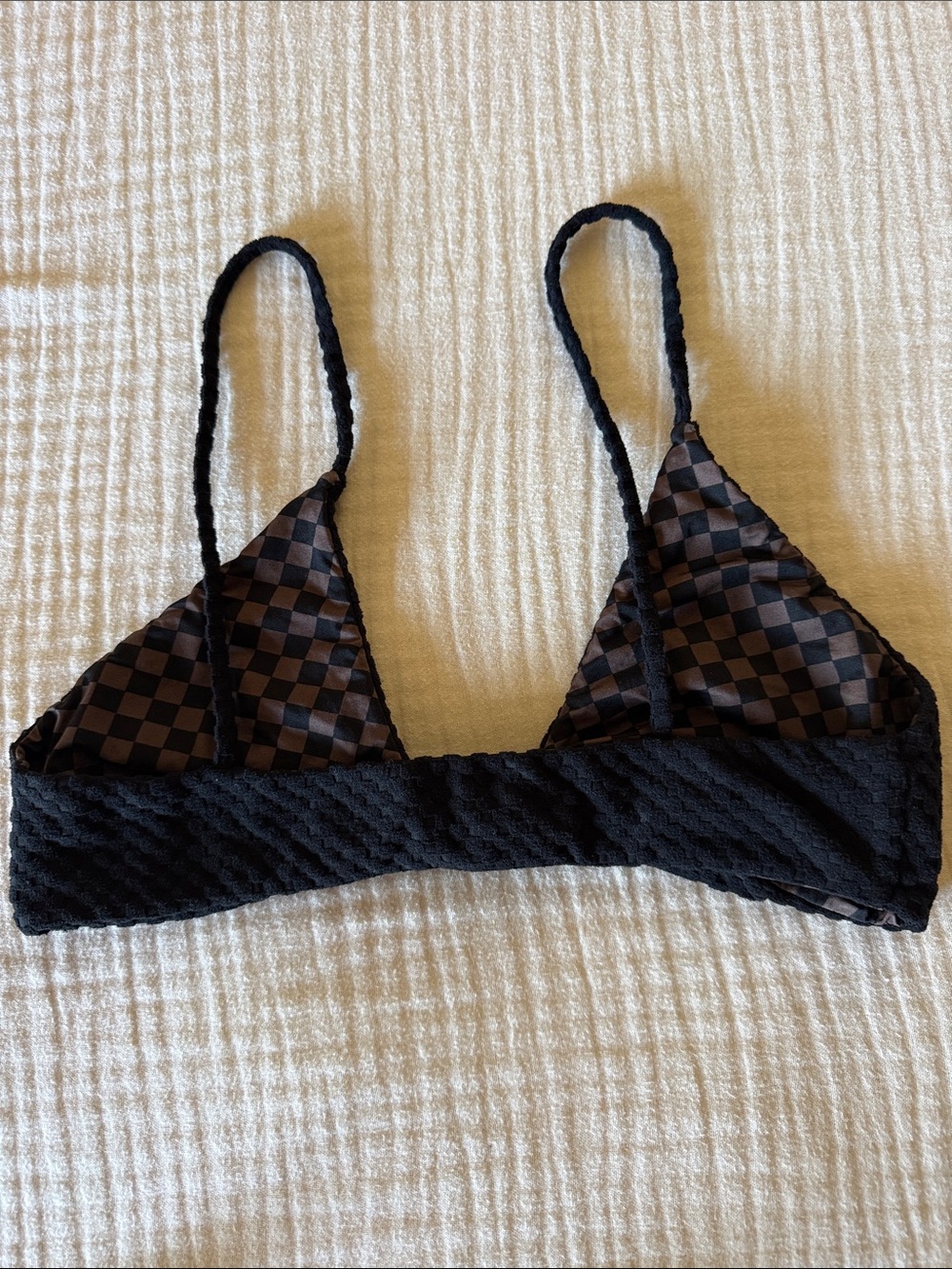 Mai Black Textured Bikini Set with Checkered Lining - Picture 3 of 5